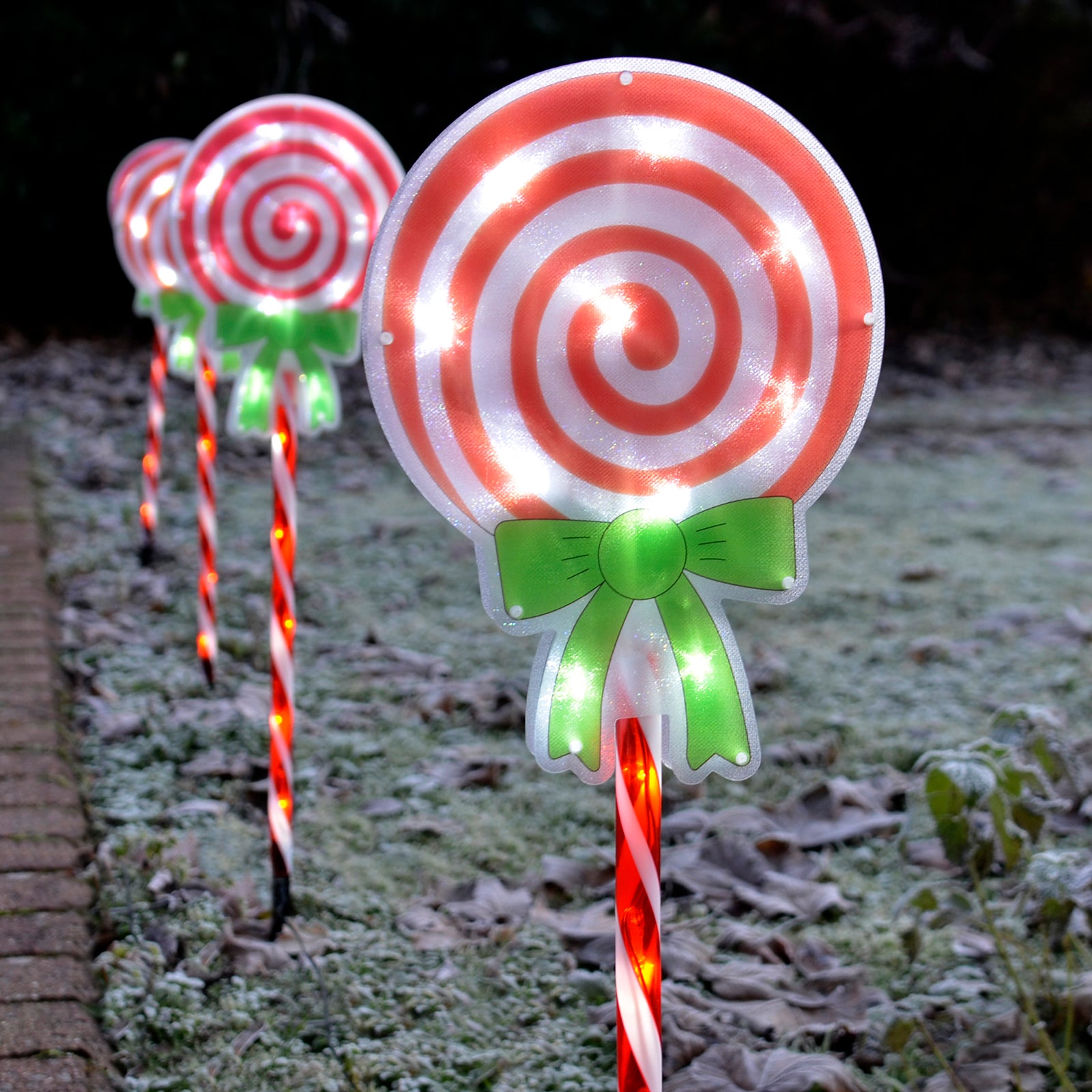 Mr Crimbo Set Of 4 Red Green Christmas Lollipop Pathway Lights