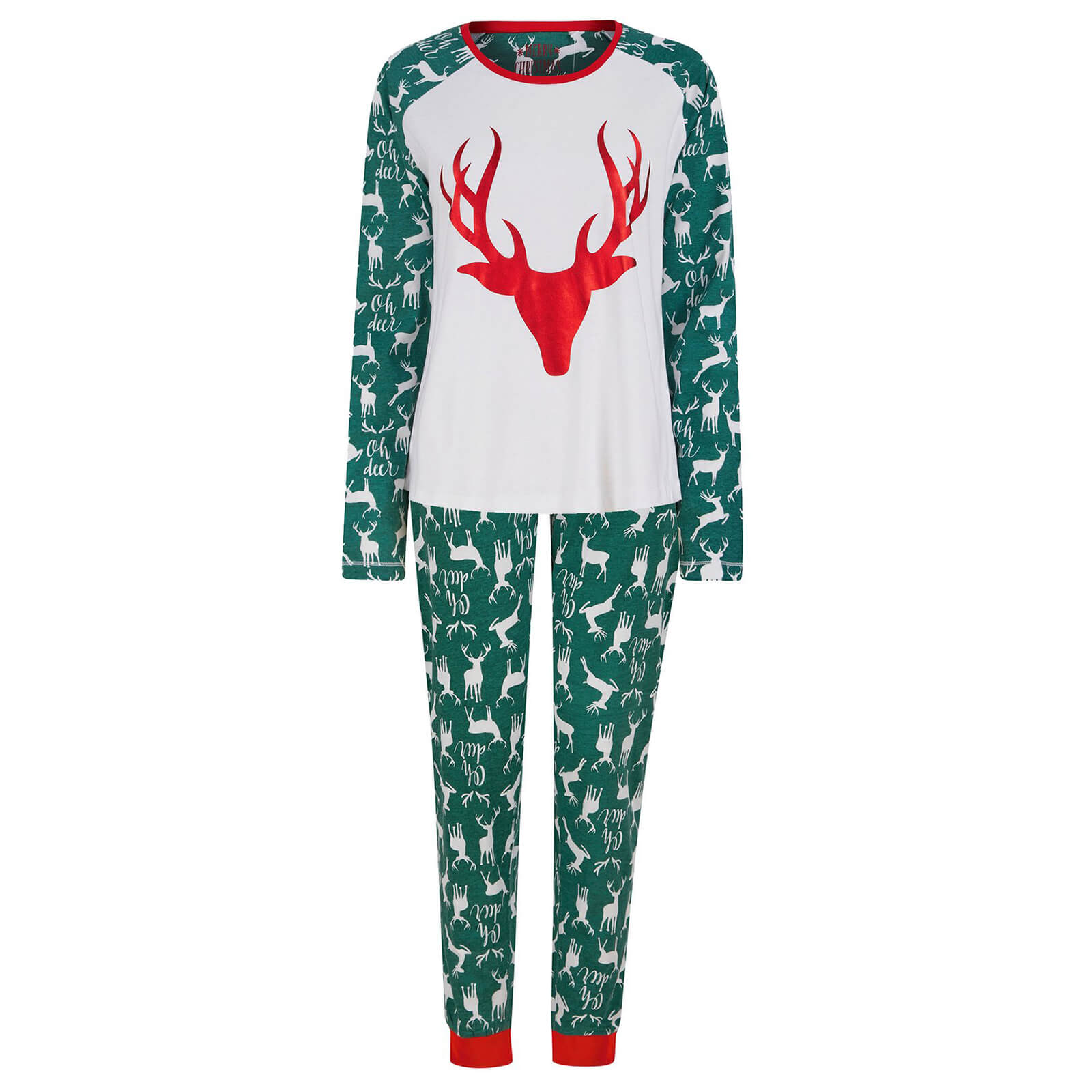 Mr Crimbo Womens Christmas Pyjama Set Stag Head Motif