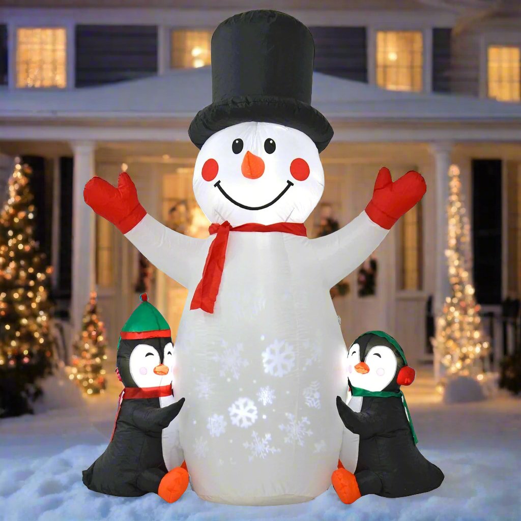 Mr Crimbo 6ft Light Up Inflatable Snowman Penguins Snowflakes