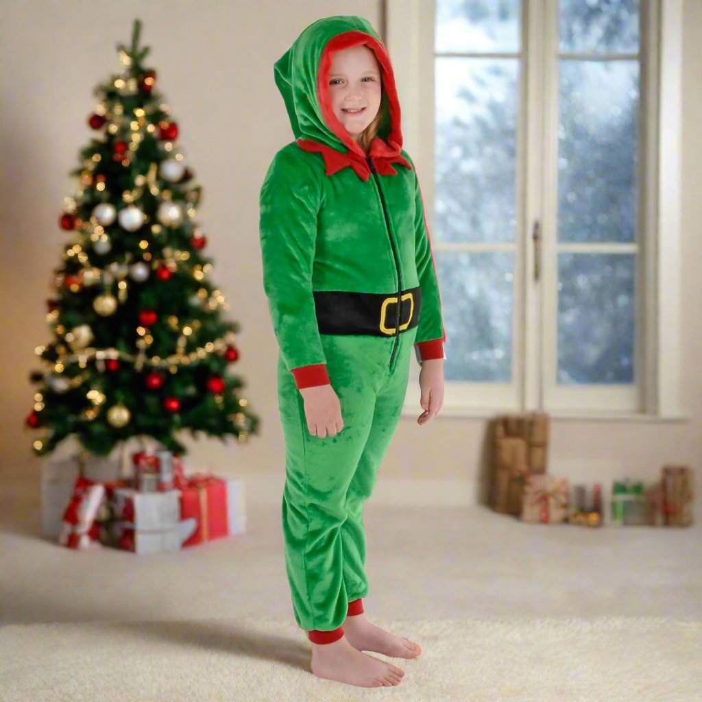 Mr Crimbo Kids All in One Elf Pyjama Suit Christmas Nightwear