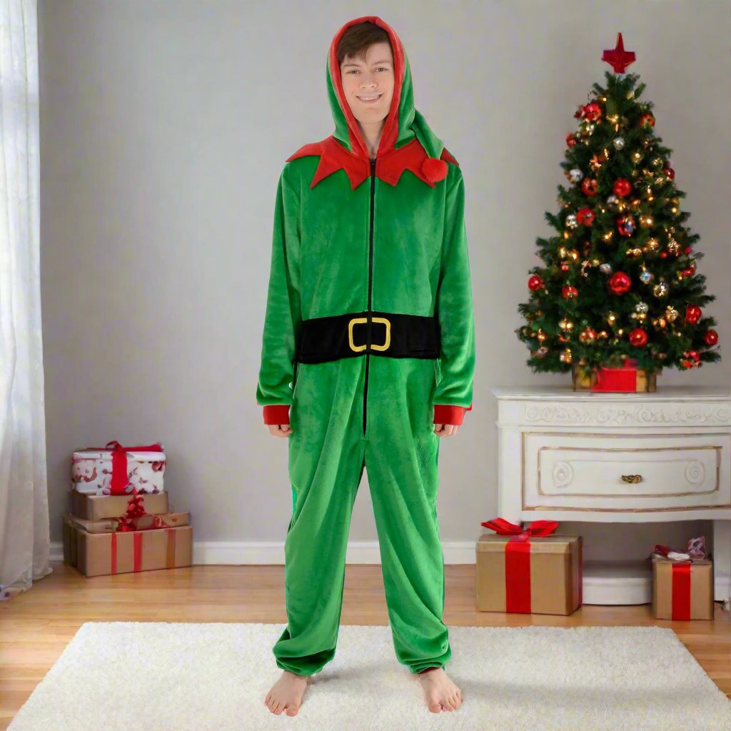 Mr Crimbo Mens All in One Elf Pyjama Suit Christmas Nightwear