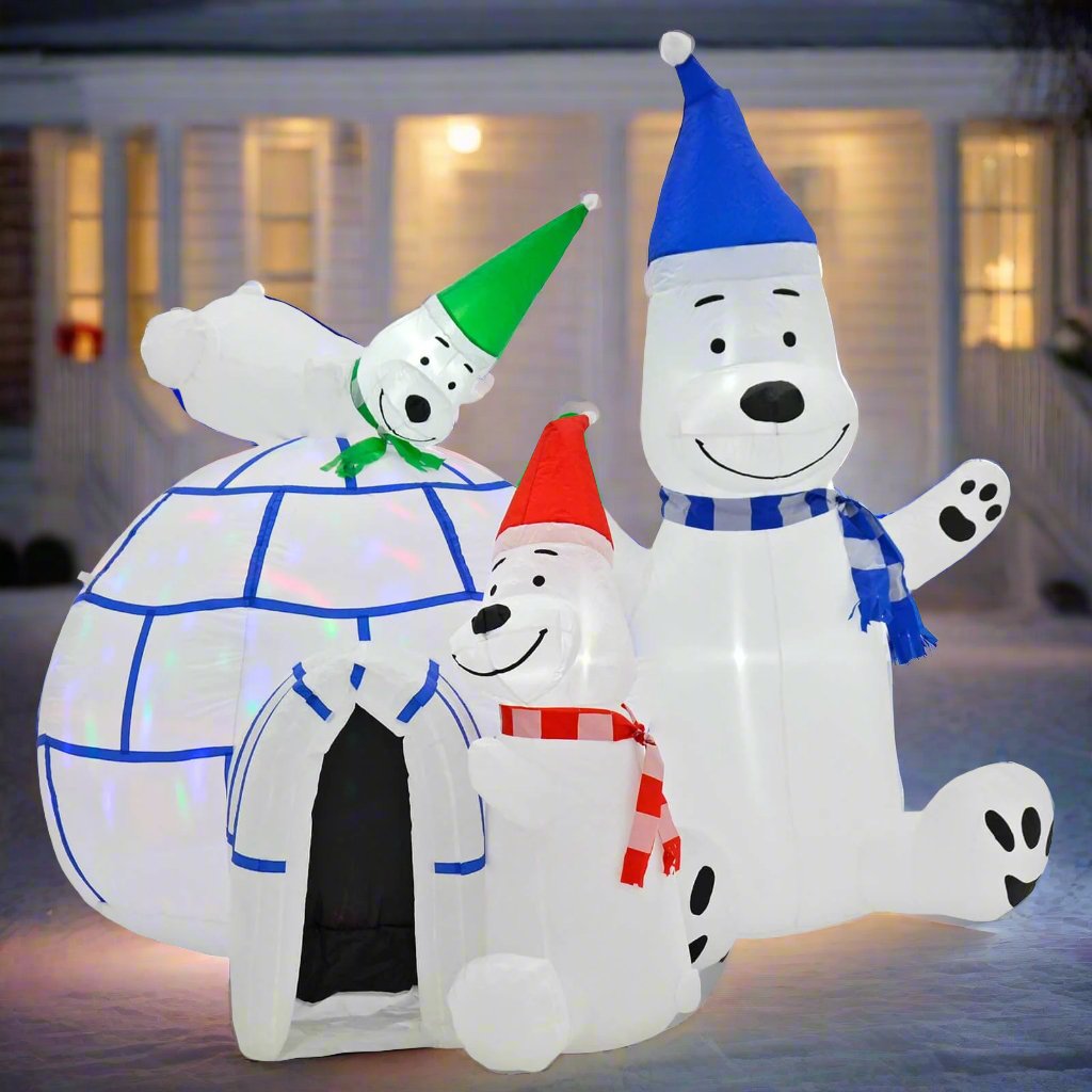 Mr Crimbo 6ft Inflatable Igloo LED Lights Polar Bears Decoration