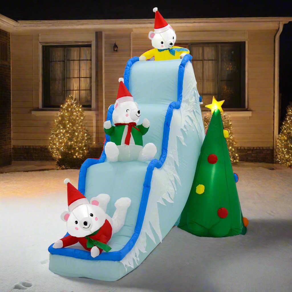 Mr Crimbo 9ft Inflatable Light Up Polar Bear Slide Decoration