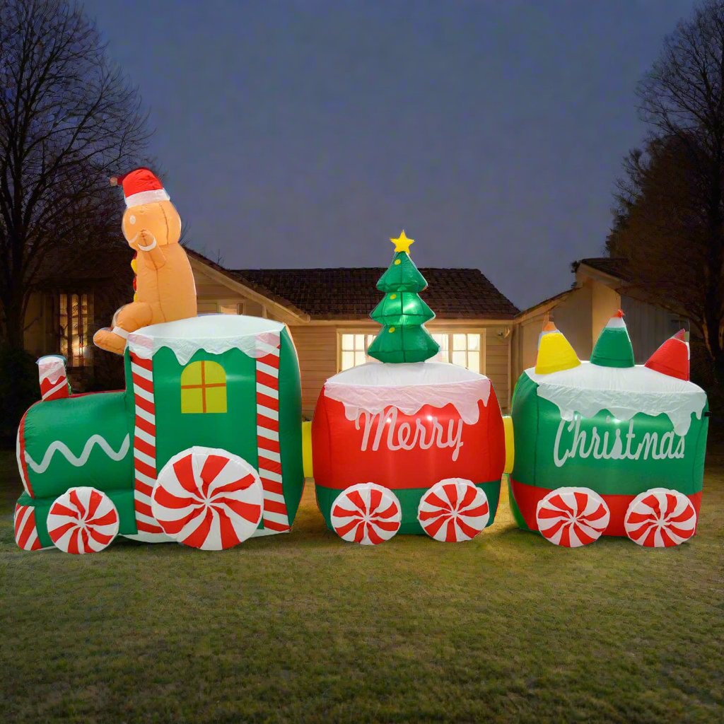 Mr Crimbo 10ft Inflatable Gingerbread Man Train LED Decoration