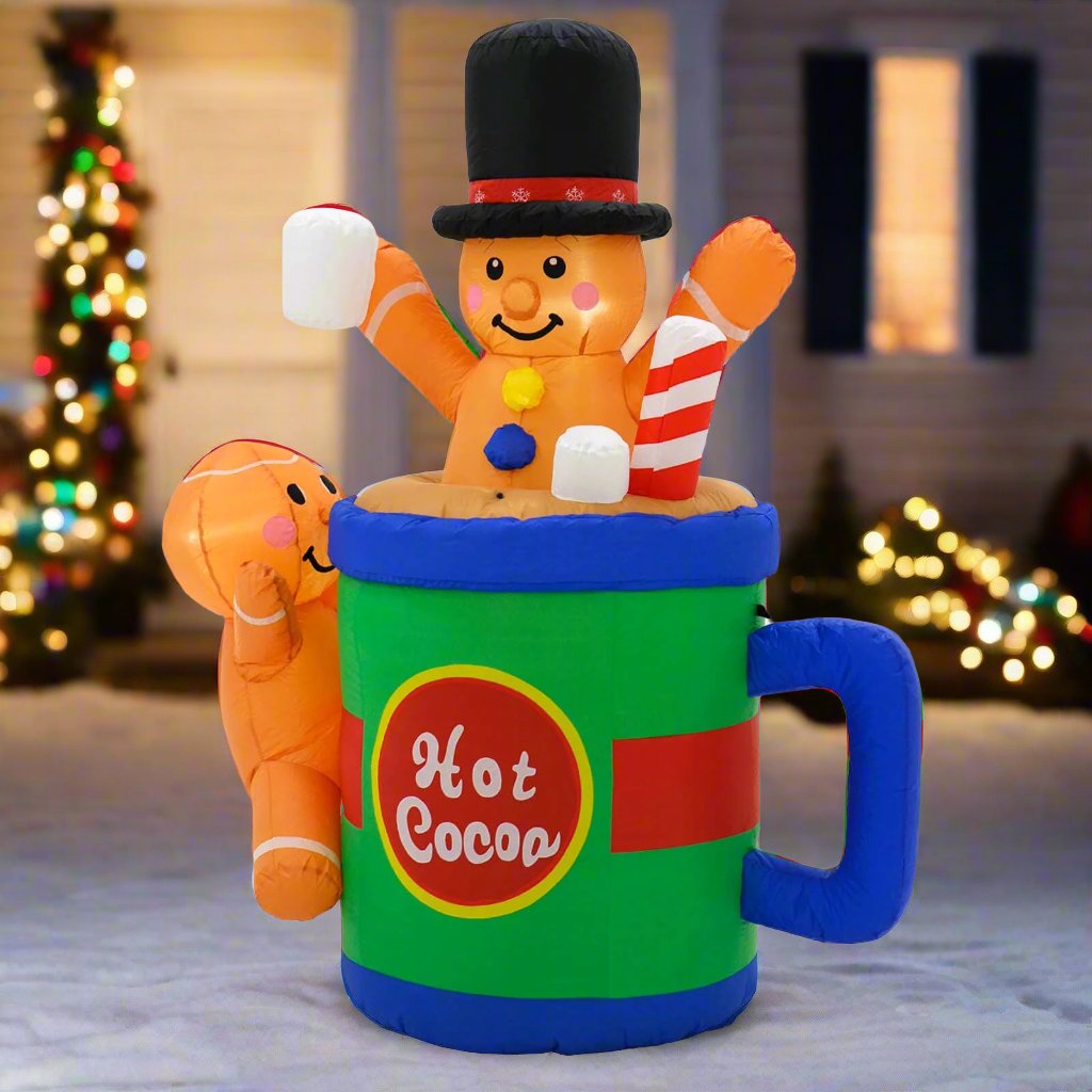 Mr Crimbo 6ft Inflatable Gingerbread Man In Cup LED Decoration