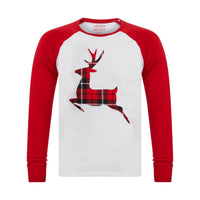 Mr Crimbo Womens Christmas Pyjama Set Reindeer/Stag Check Bottoms - MrCrimbo.co.uk -SRG3Q17468_A - Red/Black -Black