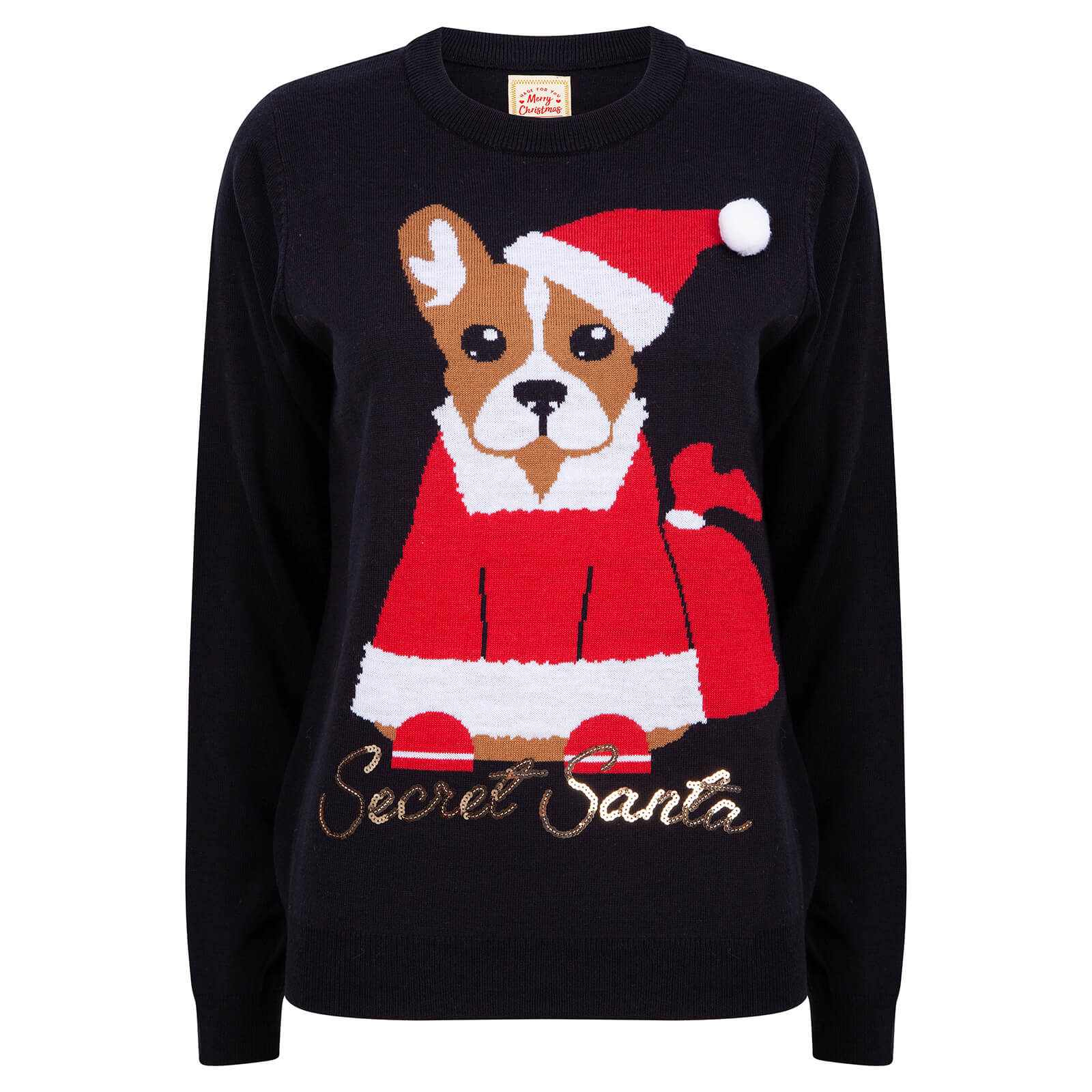 Mr Crimbo Ladies Secret Santa Christmas Jumper Santa Dog - MrCrimbo.co.uk -SRG3A15869_E - S -jumper