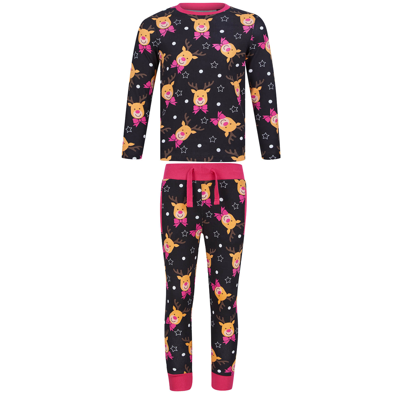 Mr Crimbo Girls Kids Christmas Pyjama Set Rudolph Print - MrCrimbo.co.uk -SRG4Q17467_A - Navy -11-13 years