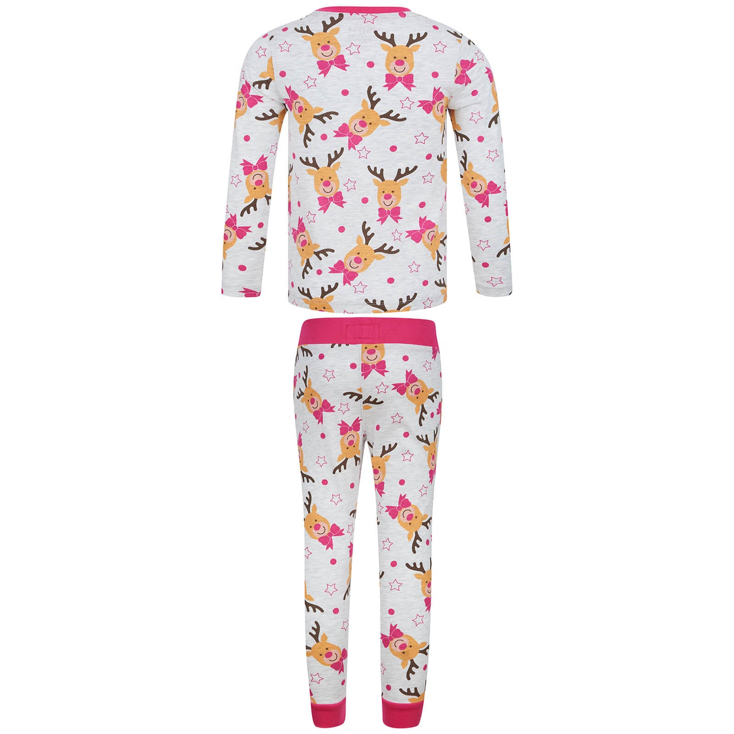 Mr Crimbo Girls Kids Christmas Pyjama Set Rudolph Print - MrCrimbo.co.uk -SRG4Q17467_F - Grey -11-13 years