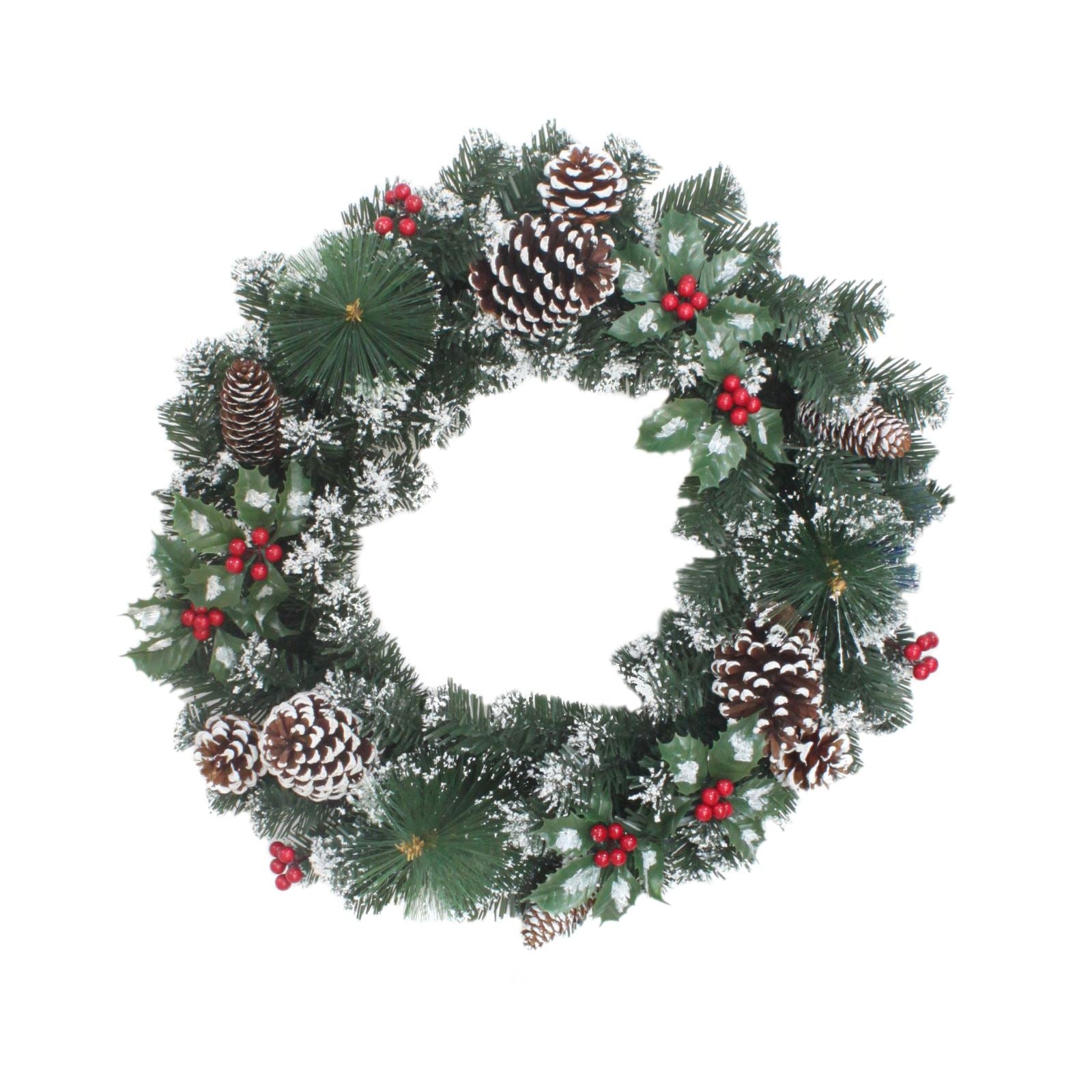 Mr Crimbo Luxury Christmas Wreath Holly Berries Frosted 20" - MrCrimbo.co.uk -XS4457 - -christmas wreath