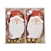 Mr Crimbo 6pk Wooden Santa Head Christmas Tree Decorations - MrCrimbo.co.uk -XS4522 - -christmas decorations