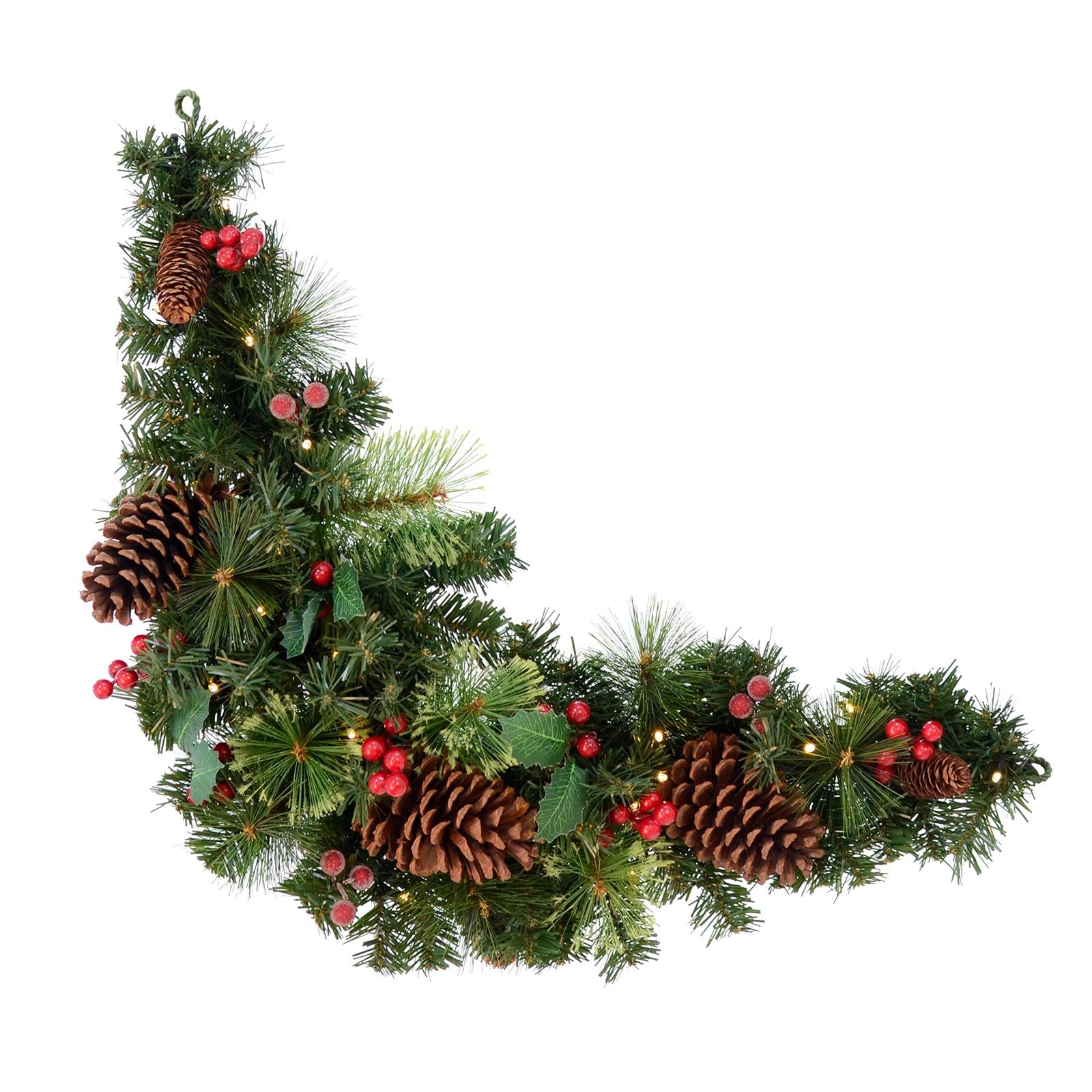 Mr Crimbo Pre-Lit Christmas Swag Pine Cones Holly Berries 36" - MrCrimbo.co.uk -XS5817 - -Decorations