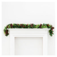 Mr Crimbo Pre-Lit Christmas Garland Pine Cones Holly Berry 6' - MrCrimbo.co.uk -XS5818 - -christmas garland