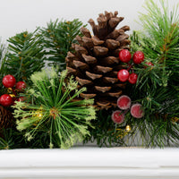 Mr Crimbo Pre-Lit Christmas Garland Pine Cones Holly Berry 6' - MrCrimbo.co.uk -XS5818 - -christmas garland