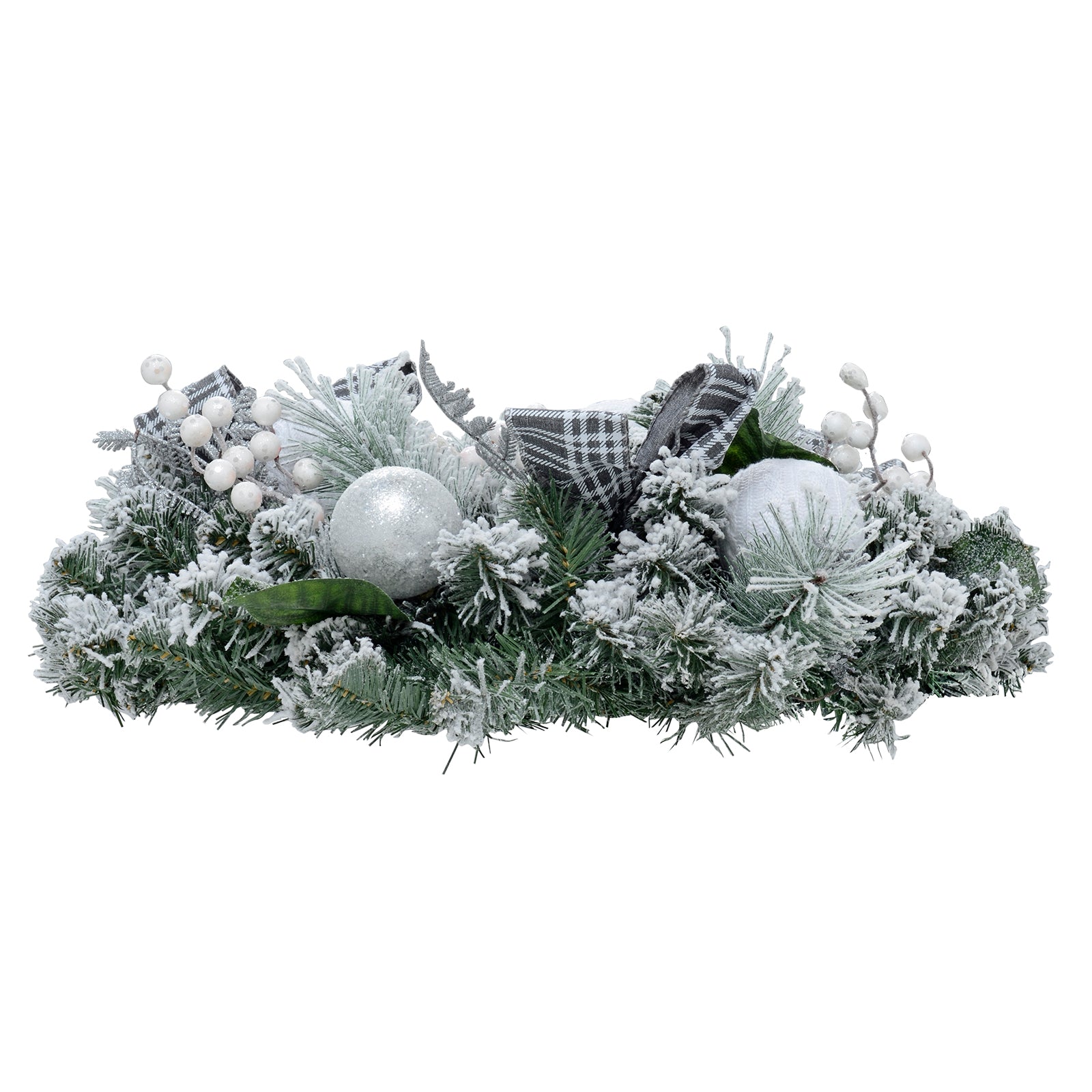 Mr Crimbo Grey Tartan Snow Flocked Christmas Wreath 24" - MrCrimbo.co.uk -XS6434 - -christmas wreath