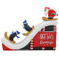 Santa ski jump large inflatable Christmas decoration with Santa and 2 penguins