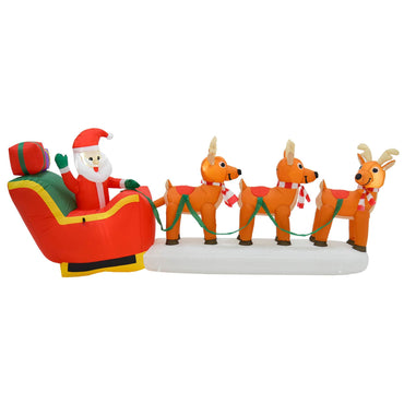 Mr Crimbo 10ft LED Inflatable Santa Sleigh 3 Reindeer Decoration