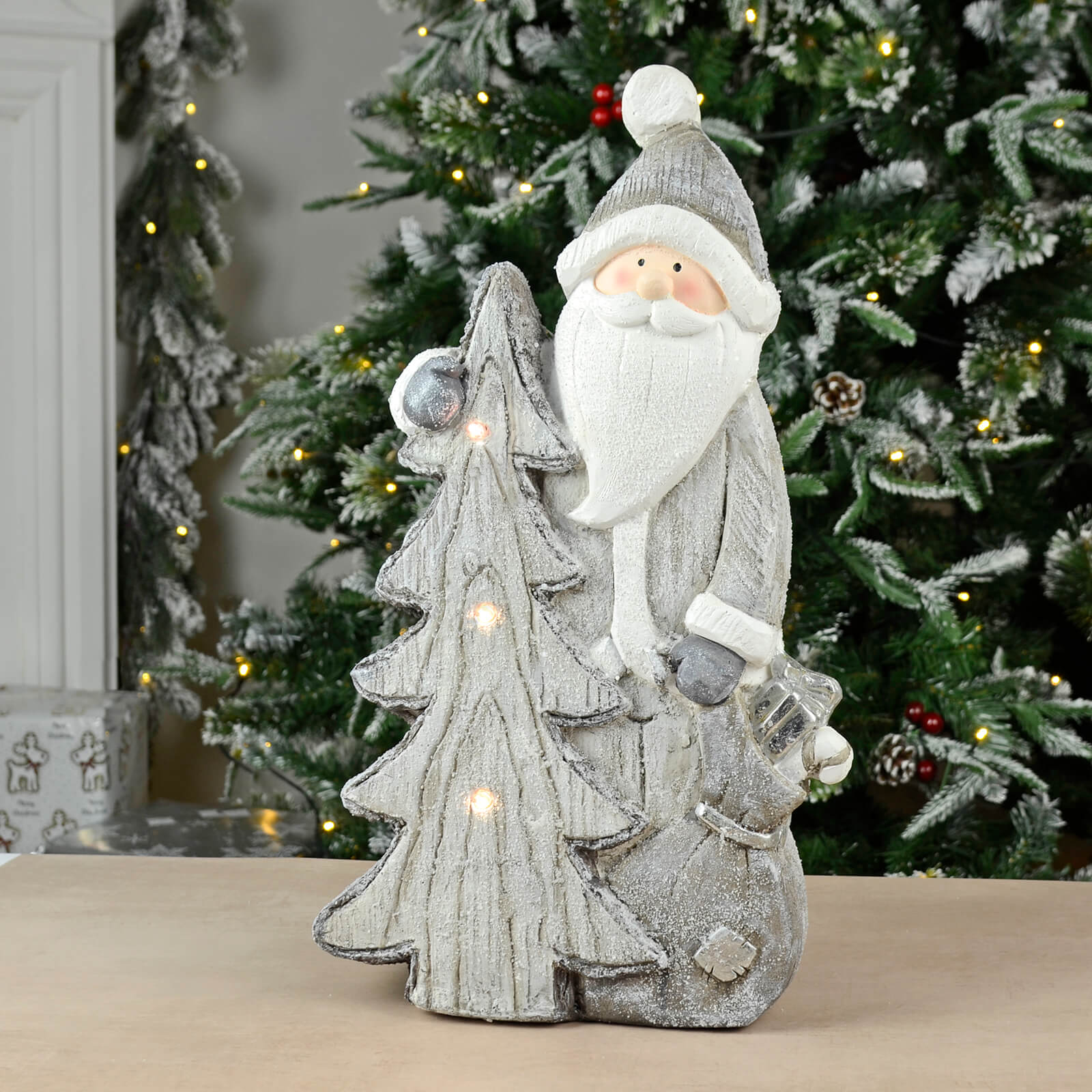 Buy LED Santa Christmas Tree Grey White Ornament 47cm Mr