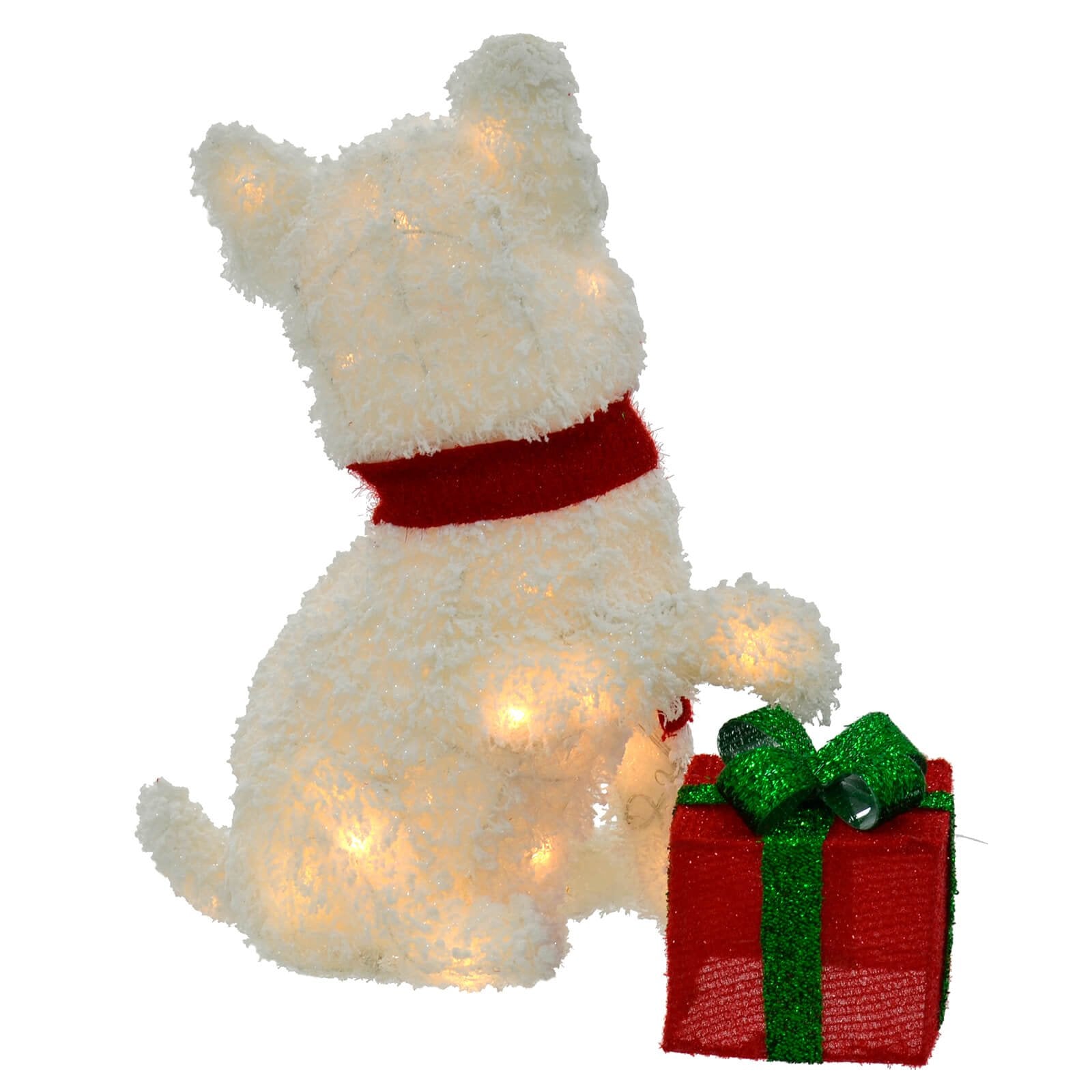 Mr Crimbo White LED Snow Dog With Gift Christmas Decoration 56cm - MrCrimbo.co.uk -XS7537 - -christmas figure